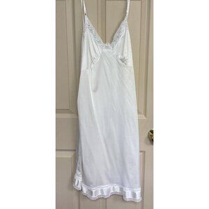 Vintage ADonna Full Slip White Ivory Lace Trim Nylon Size 40 Nightgown